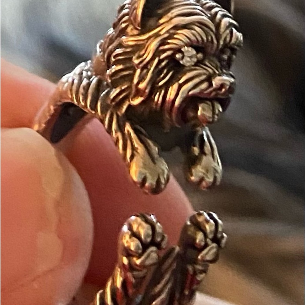Yorkshire terrier ring in Sterling silver with diamond eyes by Tiny Bling